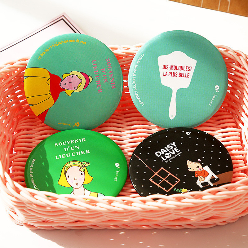 【Roshy】🍧miua Gương Trang Điểm mini Kiểu Tròn Họa Tiết Hoạt Hình Dễ Thương 1k