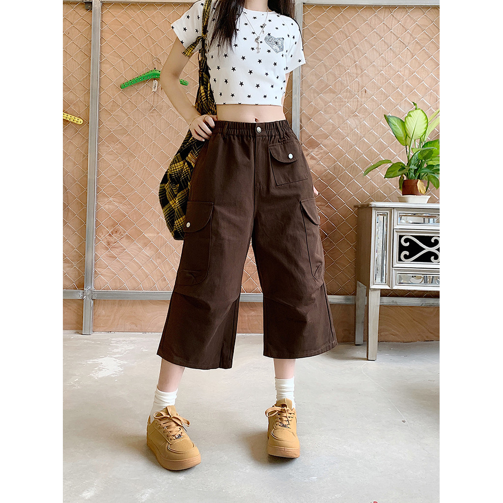 SUXI Mùa hè mới - Quần Crop retro nữ, thoải mái hàng ngày 260423