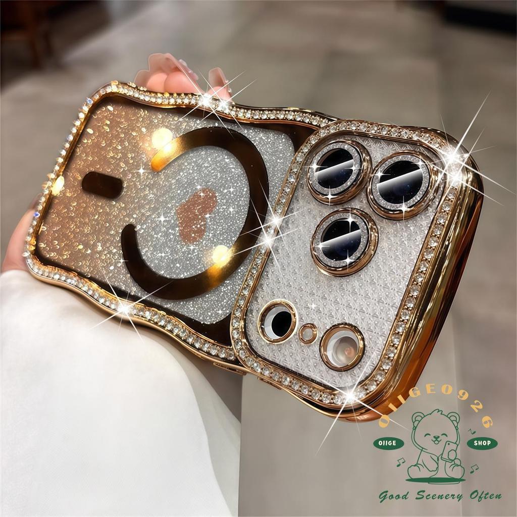 【 Ốp lưng iPhone17 】 Vỏ điện thoại từ tính mạ kim cương lấp lánh iphone17 Pro Max 16 15 14 13 cho vỏ iPhone Vỏ mềm silicon TPU chống sốc