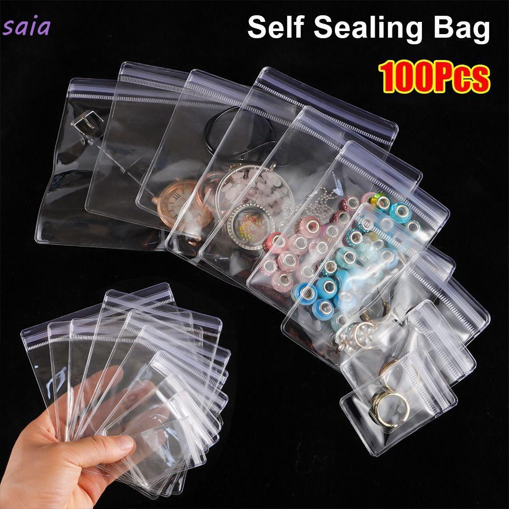 SAIA 100 Chiếc Túi Khóa Zip, Túi Nhựa PVC Trong Suốt Tự Niêm Phong, Bền Chống Bụi Có Thể Đóng Lại Túi Trang Sức Vòng Cổ Vòng Tay Vòng Tay