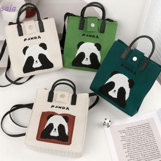 Túi xách dệt kim SAIA, Túi đeo vai Mini dễ thương, Túi đeo cổ tay thắt nút hoạt hình gấu trúc bằng vải Polyester có thể tái sử dụng cho học sinh