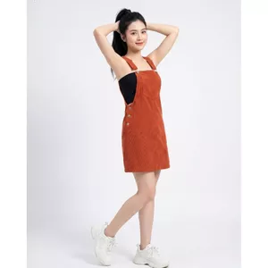 Đầm Overall/Yếm Nữ Nhung Tăm Màu Gạch Cua (Không gồm áo ống)