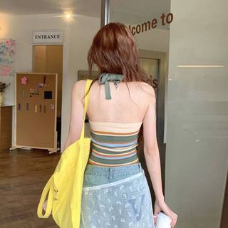 Camisole mỏng dệt kim sọc gợi cảm không tay, phù hợp mùa hè