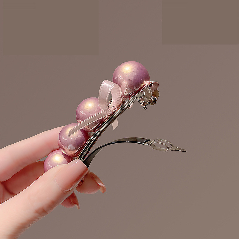 MAUROPOLI Hair Clip Phong Cách Nhật - Hàn, Hoạ Tiết Nơ và Ngọc Trai màu Hồng, Thích Hợp Mùa Xuân