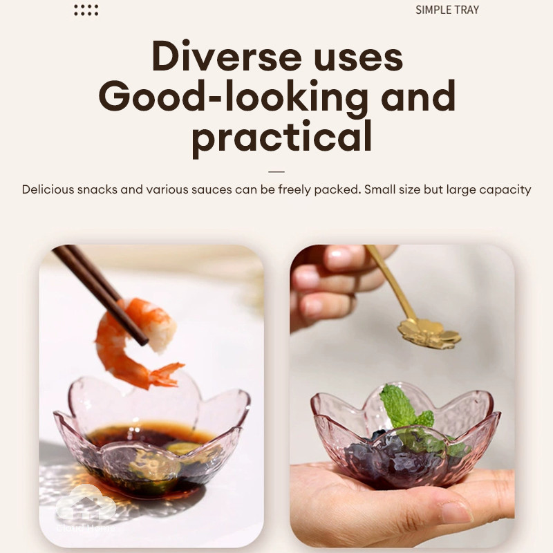 🌤️COD🌤️Đĩa Chấm Thủy Tinh Trong Suốt Cánh Hoa, Chén Thủy Tinh Nhỏ Đựng Nước Chấm, Sốt, Tương