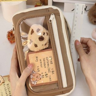 Hộp Đựng Bút Chì Capybara Dung Tích Lớn 9 Lớp Trong Suốt PU Chống Thấm Nước Chống Bụi Trường Học Văn Phòng