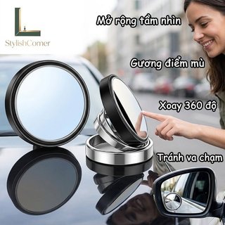 Gương điểm mù ô tô lồi HD Glass 360 Bộ chiếu hậu góc rộng có thể điều chỉnh hai góc rộng
