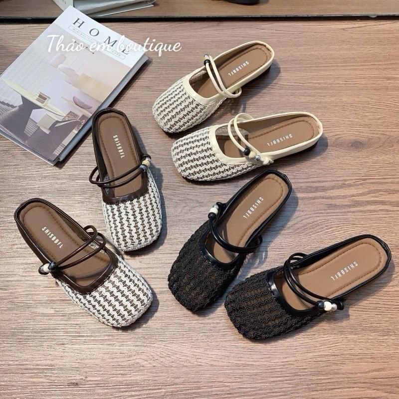 [Thảo Em - SL611] Sục lưới nữ đế bệt mũi tròn quai nơ ngọc [Sẵn Hàng].