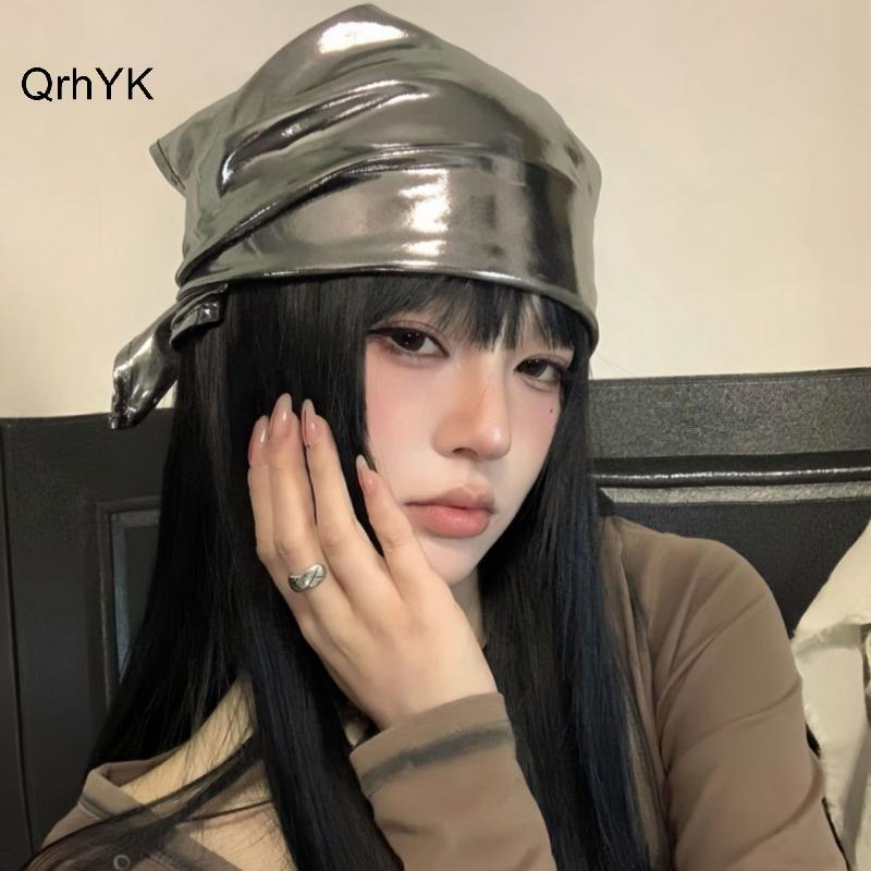 Nhà Máy Thời Trang Y2k Retro Da PU Khăn Trùm Đầu Nữ Mùa Hè Vuông Khăn Hip Hop Mũ Kerchief Mềm Thoáng Khí Cho Trang Phục Thời Trang QrhYK