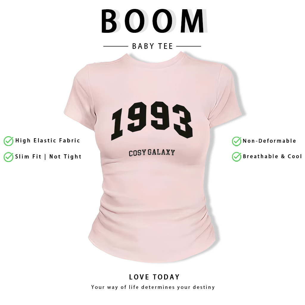 BOOM Áo Baby Tee Nữ Cotton Ôm Body-Áo Thun Ngắn Tay Y2K In Hình PhongCách Mùa Hè, Cổ Tròn Hàng Đầucách hàn quốc phongA70
