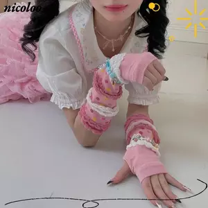 Găng Tay Dài NICOLOO 1 Đôi Màu Hồng, Chống Nắng Vỏ Tay Dễ Thương, Mùa Hè Thoáng Khí Cosplay Co Giãn Tay Nữ Bé Gái