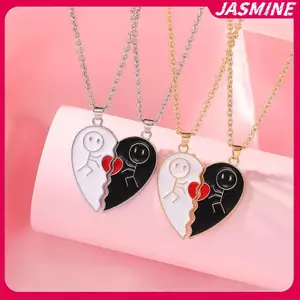 JASMINE Matchmaker Trái Tim Tình Yêu Cặp Đôi Nelace Trái Tim Thời Trang Chắp Vá Người Bạn Thân Nhất BFF Mặt Dây Chuyền JASMINE