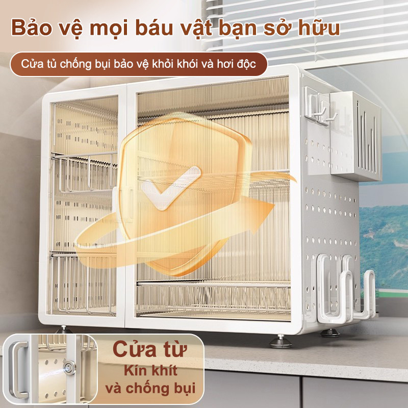 Kệ đựng chén bát có nắp đậy Có Kệ đựng đồ đa năng Kệ để đồ nhà bếp Chống côn trùng và chống ẩm