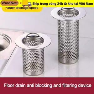 Lưới lọc thoát nước sàn WOODNEST, Bộ lọc bồn rửa bằng thép không gỉ chống thấm, Bộ thoát nước thải đa chức năng có tay cầm Vỏ niêm phong chống tắc nghẽn Dụng cụ vệ sinh phòng tắm nhà bếp