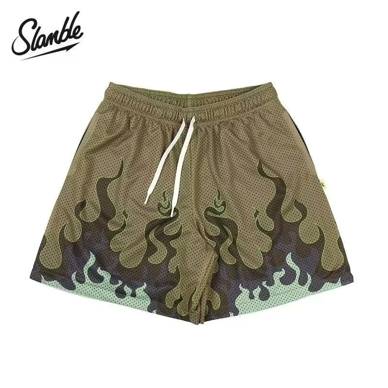 Quần short bóng rổ lưới in ngọn lửa dành cho nam khô nhanh thoáng khí
