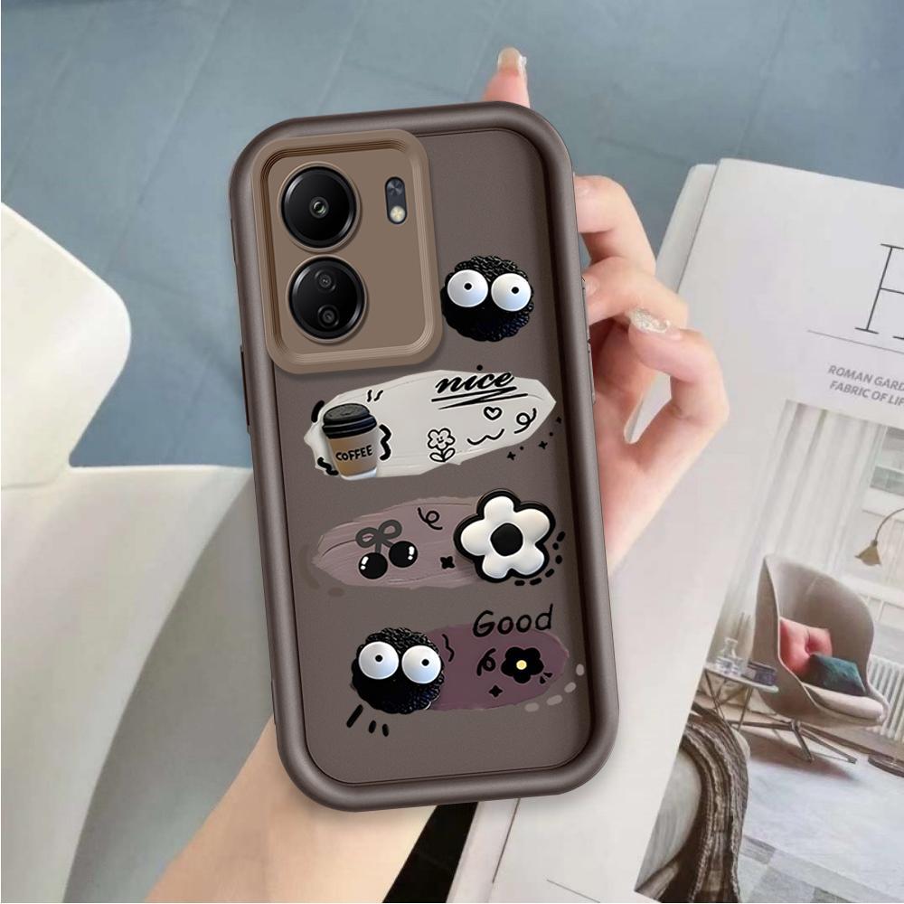 Ốp Lưng Cho Redmi 13C / POCO C65 Phim Hoạt Hình Silicon Bé Gái Mềm Vỏ Điện Thoại TPU Đen Bóng Than Thiên Thần Mắt Chống Sốc Ốp Lưng