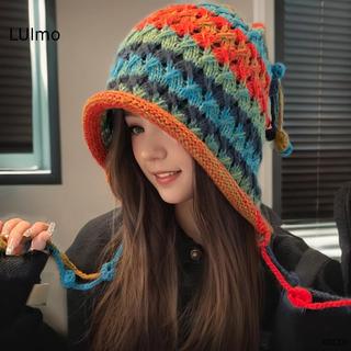 LUImo 1 Handmade Móc Màu Sợi Nón Dành Cho Nữ Thời Trang Mùa Đông Nitted Beanie Cap Earflap sel Pompom Hat SBS