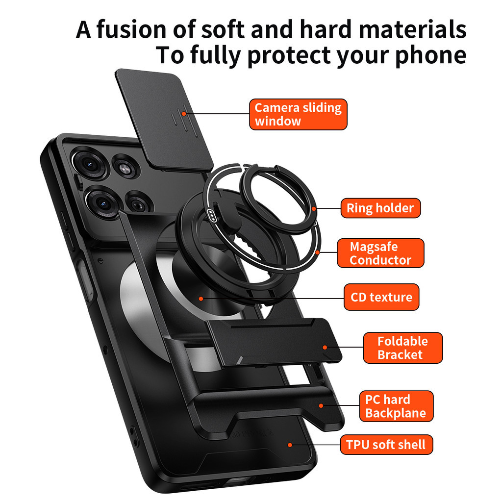 Ốp Điện Thoại Đa Năng Sang Trọng Thích Hợp Cho Motorola G75 G77 G67 5G Dây 360°Giá đỡ vòng có vỏ máy ảnh Vỏ bảo vệ toàn diện chống sốc