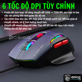 Chuột có dây DEIOG G302 chính hãng macro phần mềm chỉnh DPI 7200 7 nút gaming giá tốt bền bỉ