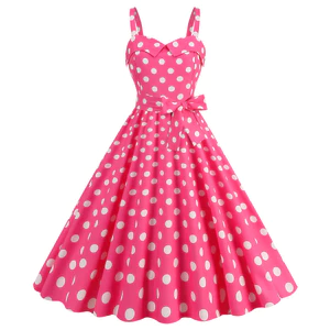 Phụ Nữ Thanh Lịch Màu Hồng Chấm Bi Đầm Mùa Hè Áo Hepburn Vintage Gợi Cảm Retro Đảng Váy Vestido