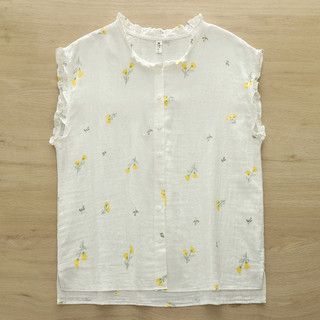[Hàng có sẵn] Áo sơ mi nữ 100% Cotton chất lượng cao Mùa hè mới Xinhua chấm bi hoa màu vàng, không tay cổ đứng, áo sơ mi