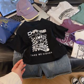Áo thun trẻ em Amoi Áo thun Cotton ngắn tay dáng rộng thời trang bé trai hàng đầu
