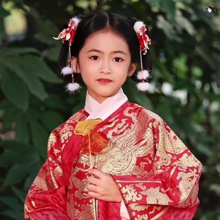 Kẹp Tóc Cá Vàng Thêu Màu Đỏ Có Chuông Và Tua Rua Cho Bé Gái Tết Nguyên Đán Lễ Hội Trang Phục Truyền Thống Phụ Kiện