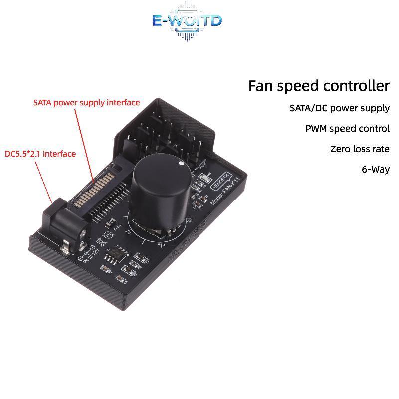 Bộ điều khiển tốc độ quạt SATA DC 4Pin E-WOITD, hub điều tốc 4/6 chiều cho NAS/máy chủ