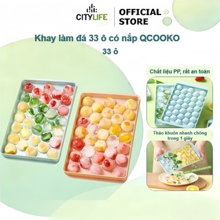 Khay làm đá thông minh, vỉ 33 viên tròn nhựa dẻo có nắp đậy