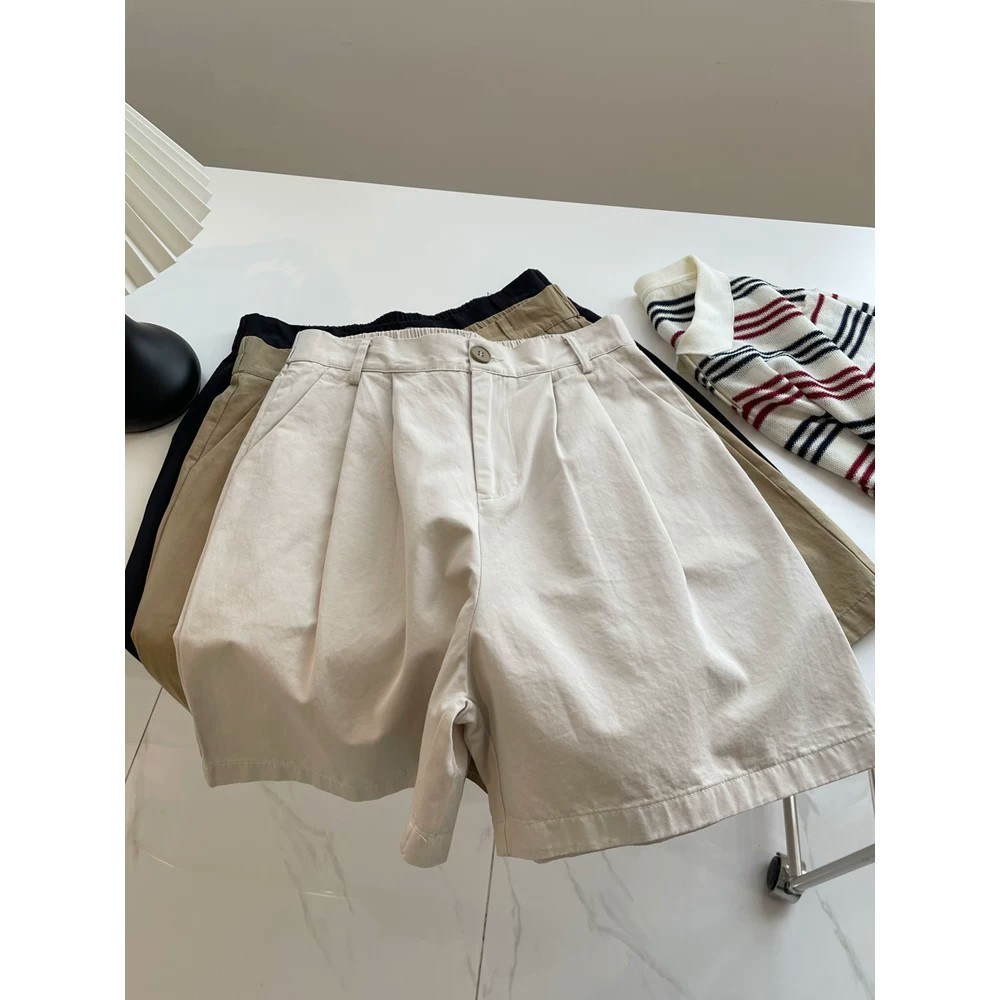 SUXI Quần ngắn ống rộng thông thường màu trơn nhẹ nhàng dành cho nữ mùa hè mới 260506