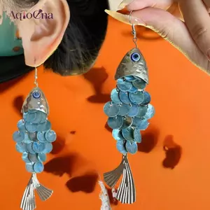 AqToCna Phóng Đại Tròn Sò Cá Mặt Dây Chuyền Bông Tai Retro Cá Tính Trang Sức Dành Cho Nữ Quà Tặng AqToCna