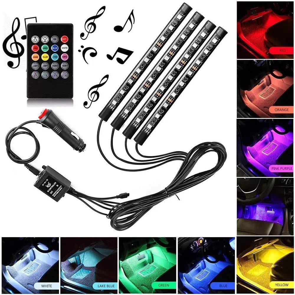 [Sẵn sàng] Đèn xung quanh ô tô RGB LED Dải chân tự động USB Đèn nội thất ô tô Dải trang trí Thanh điều khiển từ xa Đèn khí quyển