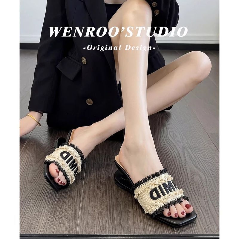 Giày sandal nữ Phong cách Pháp Thanh lịch Dễ phối đồ Đế nâng cao 5cm Mũi vuông nhỏ Giày đế xuồng