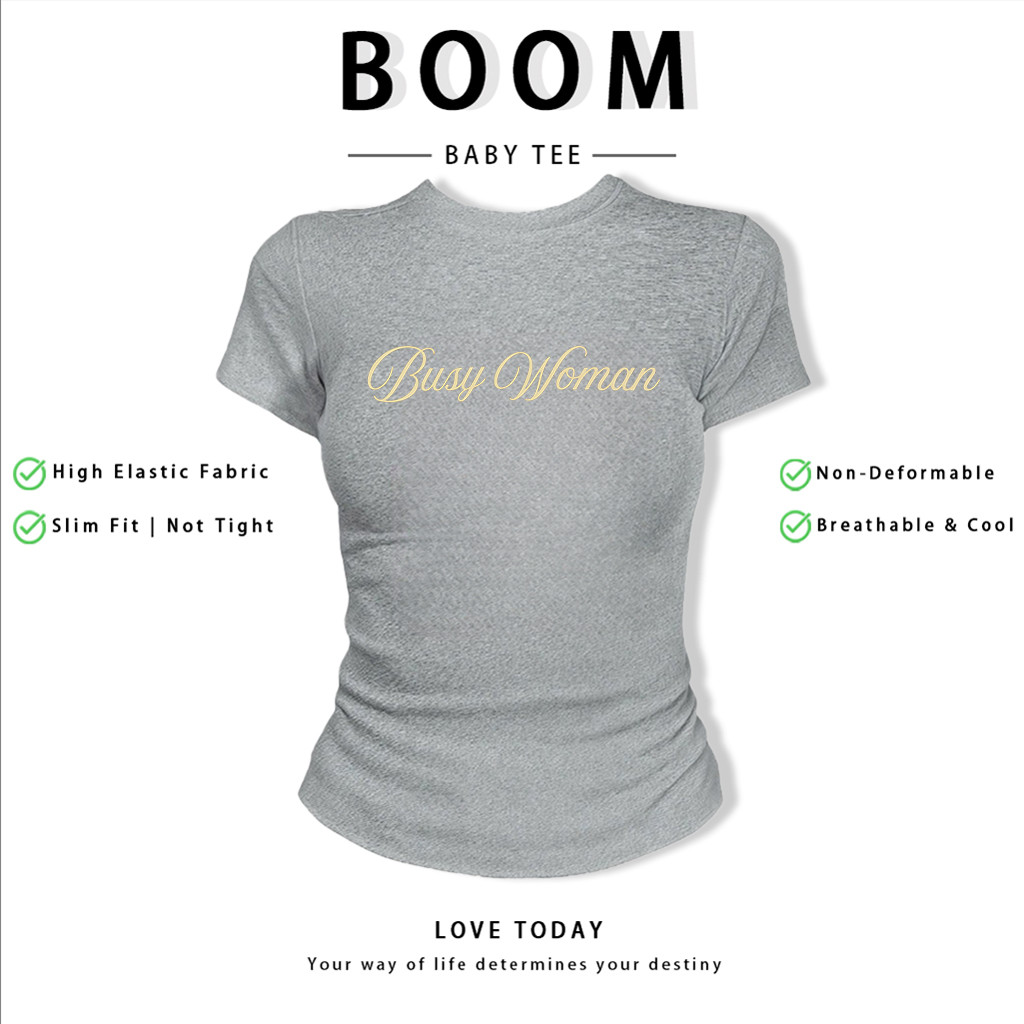 BOOM Áo Baby Tee Nữ Cotton Ôm Body-Áo Thun Ngắn Tay Y2K In Hình PhongCách Mùa Hè, Cổ Tròn Hàng Đầucách hàn quốc phongF69