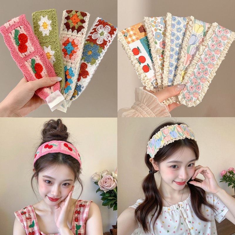 Magic Paste Headband Hàn Quốc Ren Nơ Dính Dán Velcro Băng Đô Phụ Kiện Tóc