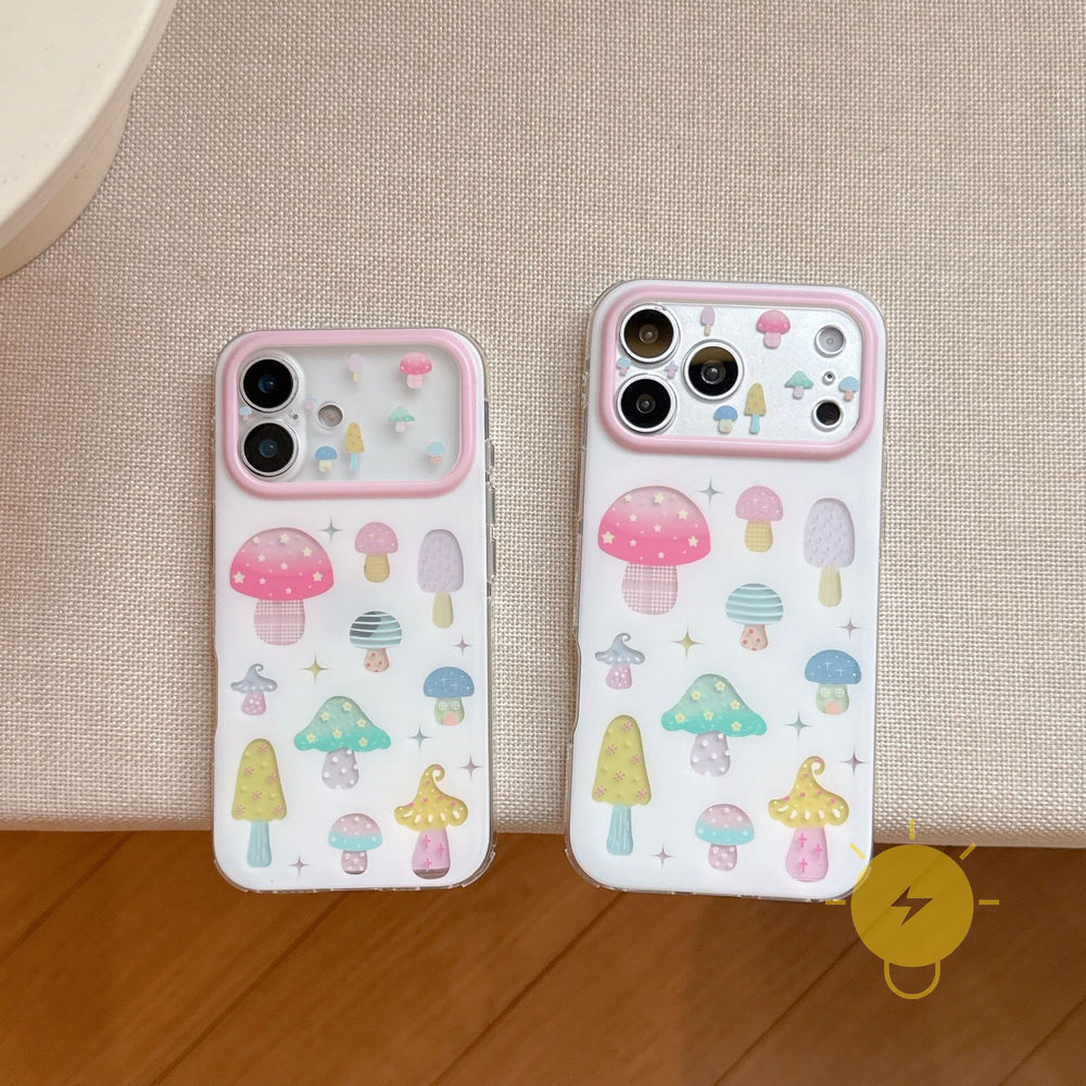 Phone Case For iPhone 17 Pro Max 16 15 TPU Colorful Mushroom Aesthetic Korean Cute