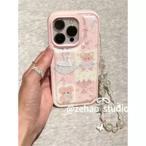 Ốp lưng da PU chống trầy họa tiết gấu ballet nhẹ nhàng, nữ tính cho iPhone 12/13/14/15