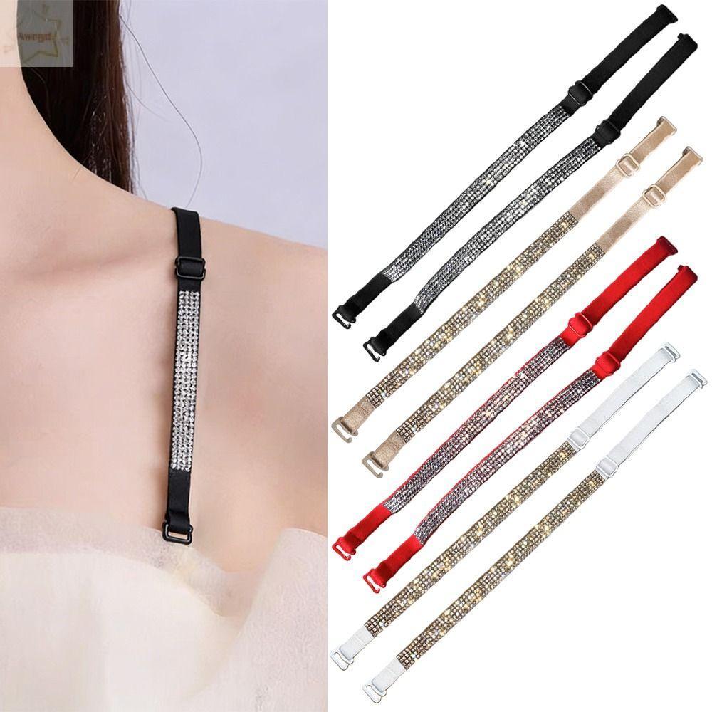 AWNGD 1 Cặp Dây Đeo Áo Ngực Thay Thế, Dây Đeo Ngang Vải Co Giãn Cao Dây Áo Ngực Cổ Dây Đeo Vô Hình Lấp Lánh Kim Cương Giả Dây Đeo Vai Đôi Thắt Lưng Áo Ngực Kim Cương Giả