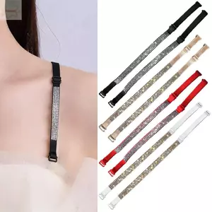AWNGD 1 Cặp Dây Đeo Áo Ngực Thay Thế, Dây Đeo Ngang Vải Co Giãn Cao Dây Áo Ngực Cổ Dây Đeo Vô Hình Lấp Lánh Kim Cương Giả Dây Đeo Vai Đôi Thắt Lưng Áo Ngực Kim Cương Giả