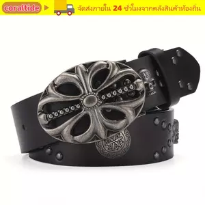 Thắt lưng phong cách Bohemian CORALTIDE, Thắt lưng da Punk đầu xương, Dây đeo quần tán đinh Hip Hop thời trang Phong cách Y2K