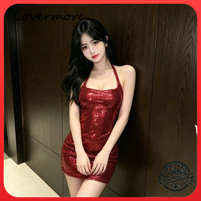 [LoverMore] Váy dây buộc sequin phong cách hot girl gợi cảm Váy hông cô gái nóng bỏng eo hẹp