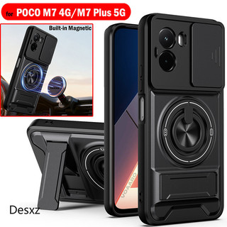 Mới Xoay Ống Kính Trượt Funda Cho POCO M7 4G Ốp Lưng Vòng Từ Tính Cho Xiaomi POCO M7 Plus 5G Ốp Lưng Có Thể Gập Lại Chân Đế Vỏ Giáp