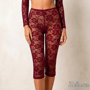 Quần legging ren Capris lưng thun Quần lưới hoa cho bữa tiệc