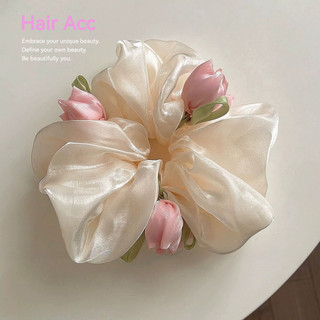 Siêu Cổ Tích Satin Tulip Scrunchy Dây Buộc Tóc Nữ Bầu Không Khí Phù Hợp Với Đầu Lưng Cà Vạt Bóng Đầu Tóc Dây Phụ Kiện Tóc T