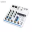 Guansfs Bàn điều khiển trộn 4 kênh Eujgoov nhỏ gọn có Bluetooth USB MP3 Hiệu ứng DSP Nguồn ảo 48V XLR 6,35 mm 3,5 mm Đầu vào để phát trực tiếp Ghi âm karaoke tại nhà (Trắng)
