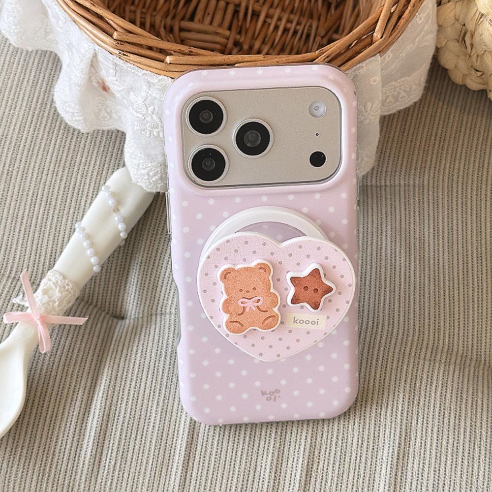 Vỏ cứng Tương thích với iPhone 13 14 14Pro 14ProMax 15 15Pro 15ProMax 16 16Pro 16ProMax 17 17Pro 17ProMax Vỏ nam châm họa tiết trái tim chấm bi màu tím