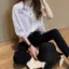 Áo sơ mi nữ mùa hè Áo sơ mi sọc dọc phù hợp với phong cách BF cổ áo POLO giữa tay phong cách nữ hàng đầu phong cách mỏng