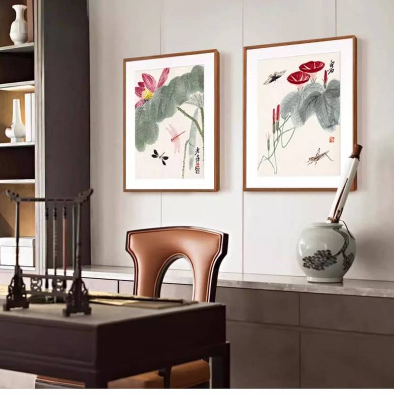 Phong Cách Trung Hoa Mới Hoa Sen Chim Canvas Tranh Không Khung Chống Thấm Nước Qi Baishi Nghệ Thuật Nổi Tiếng Cho Phòng Trà Phòng Khách Phòng Ăn Trang Trí Tường