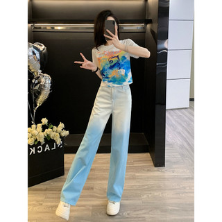 Bộ đồ Nữ mùa hè gồm áo ngắn tay đa năng, tôn dáng, sành điệu và quần jean ống thẳng phối màu