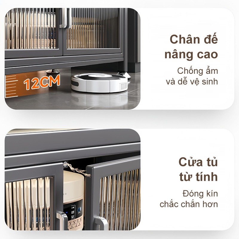 Kệ để đồ nhà bếp chống bụi Thép Cacbon Kệ Tủ bếp đa năng Kệ để đồ Có bánh xe 3/4/5 Tầng